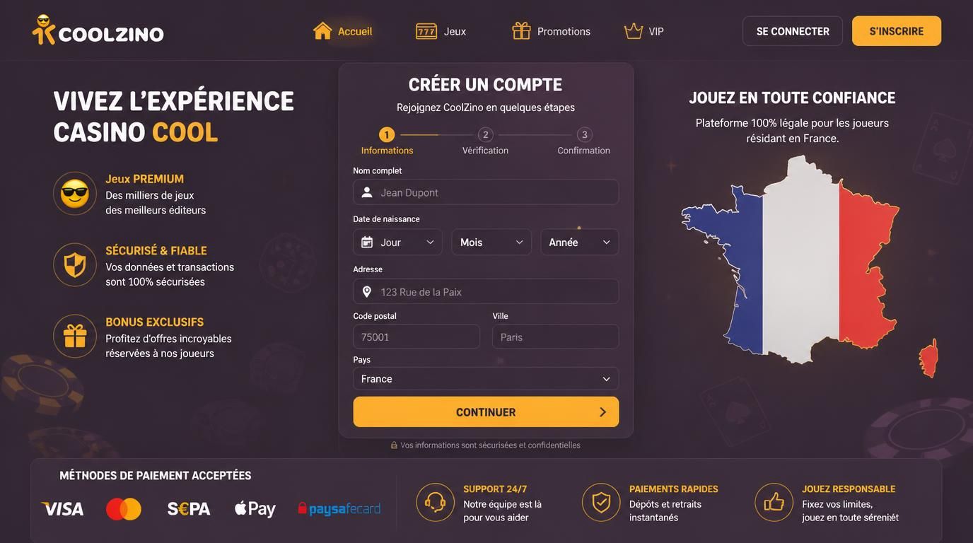 Inscription depuis la France avec documents français et méthodes de paiement locales.