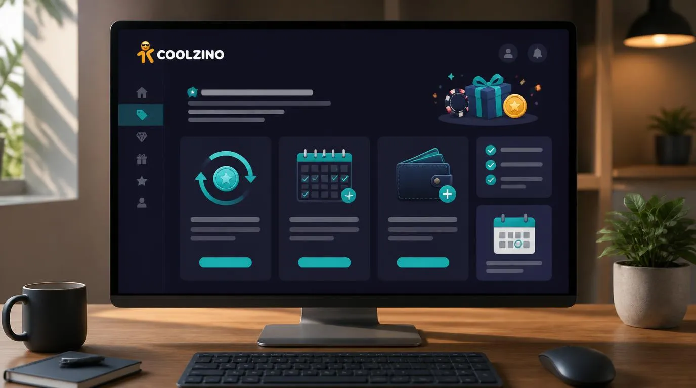 Interface de casino avec calendrier hebdomadaire, carte de cashback et conditions des offres